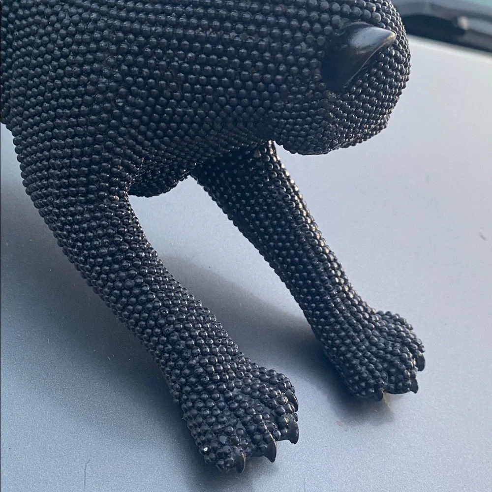 Stretching Panther Black Resin Sculpture With Bead Texture 15